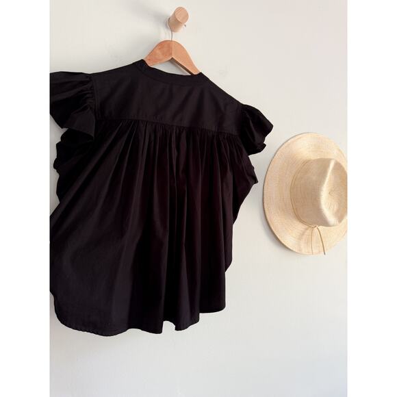 Madewell | NWT | Poplin Shirred Button-Up Shirt in Jet Black | Sz M - Picture 11 of 11